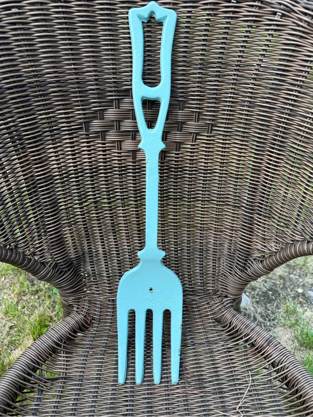 Decorative Metal Garden Fork Wall Art - Aqua Blue